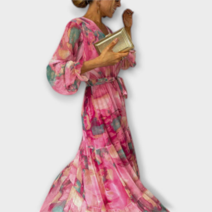 Evelyn - Sukienka Maxi w Akwarelowym Stylu