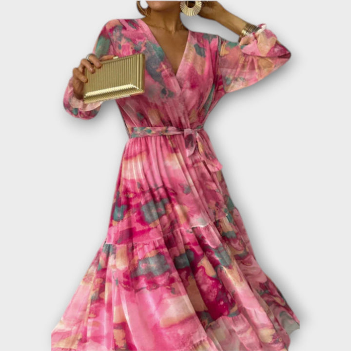 Evelyn - Sukienka Maxi w Akwarelowym Stylu