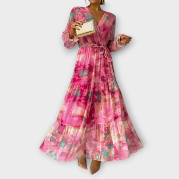 Evelyn - Sukienka Maxi w Akwarelowym Stylu